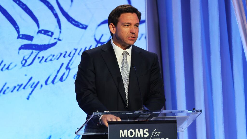 Republican presidential candidate Florida Gov. Ron DeSantis speaks during the Moms for Liberty summit in Philadelphia, Pennsylvania.