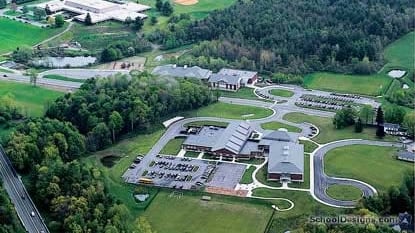 Aerial view of W.E.B. Du Bois Regional Middle School in Massachusetts.