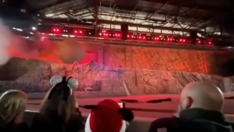 A boulder at the Indiana Jones show.