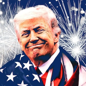 Donald Trump wraps himself in an American flag.