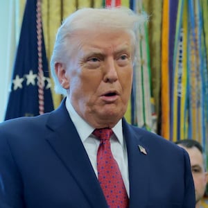 U.S. President Donald Trump speaks during a ceremony for the presentation of the Mexican Border Defense Medal in the Oval Office of the White House on December 15, 2025 in Washington, DC.
