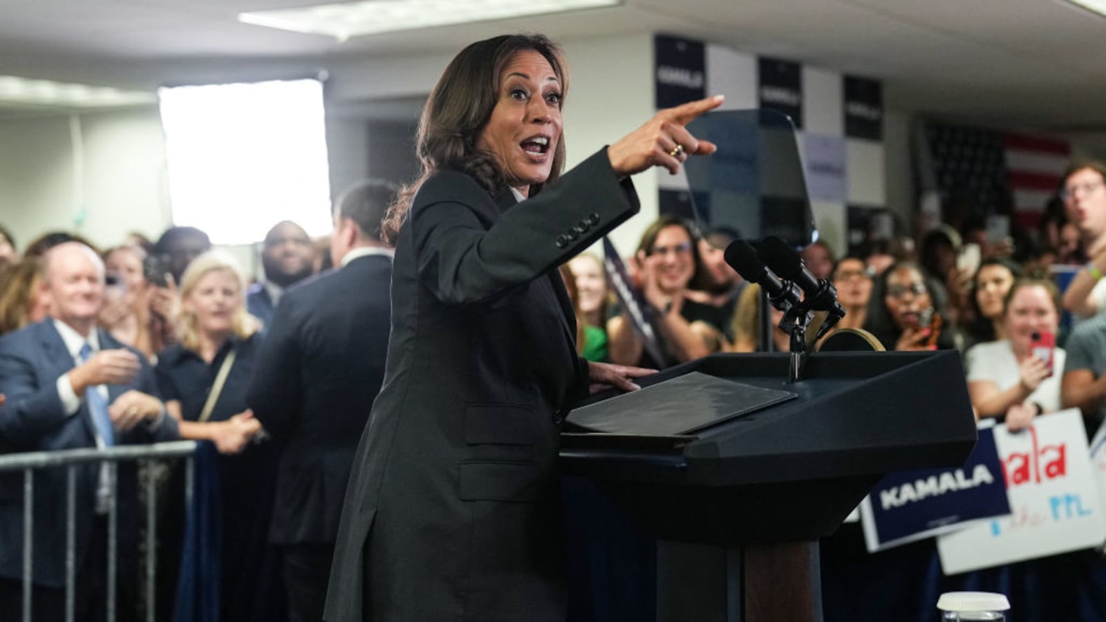 Kamala Harris speaks at her campaign headquarters in Wilmington, Delaware.
