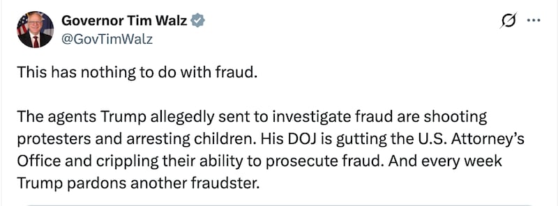 Gov. Walz responds to the Trump administration temporarily halting Medicaid payments to Minnesota.