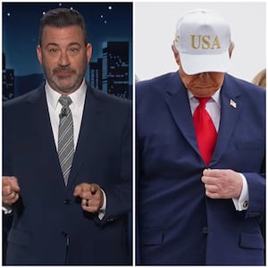 Jimmy Kimmel Live!, Jimmy Kimmel/Donald Trump wearing Trump merch at military event.