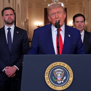 US President Donald Trump alongside US Vice President JD Vance (L) and US Secretary of State Marco Rubio.