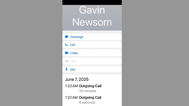 The screenshot President Donald Trump sent to Fox News disproved his own point. It showed that he and Newsom spoke by phone in the early hours of June 7. Trump said on June 10 that he had spoken to Newsom the day prior.