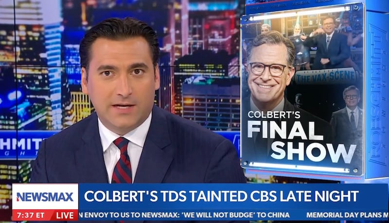 Newsmax host Bob Brooks is not a Colbert fan.