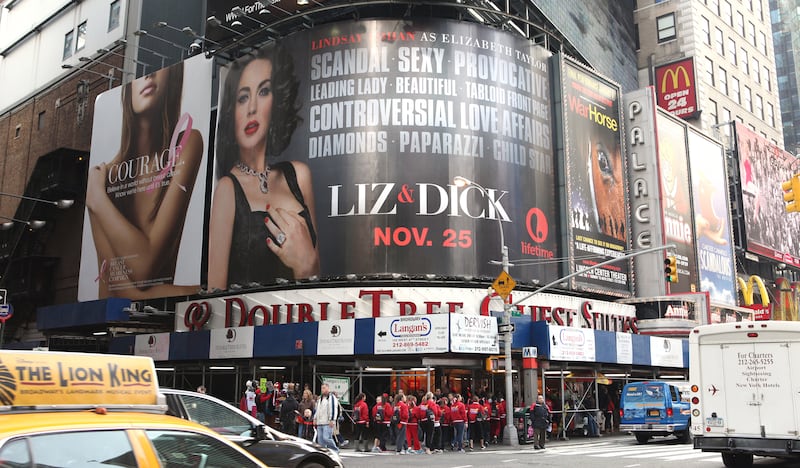 Billboard for Lindsay Lohan as Elizabeth Taylor in Lifetime's telepic 'Liz & Dick' in Times Square New York City on 11/21/2012.