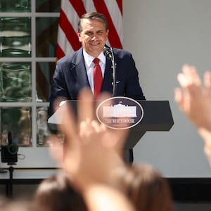 U.S. Attorney General Todd Blanche holds a press conference in the Rose Garden at the White House in Washington, D.C., U.S., September 15, 2026.