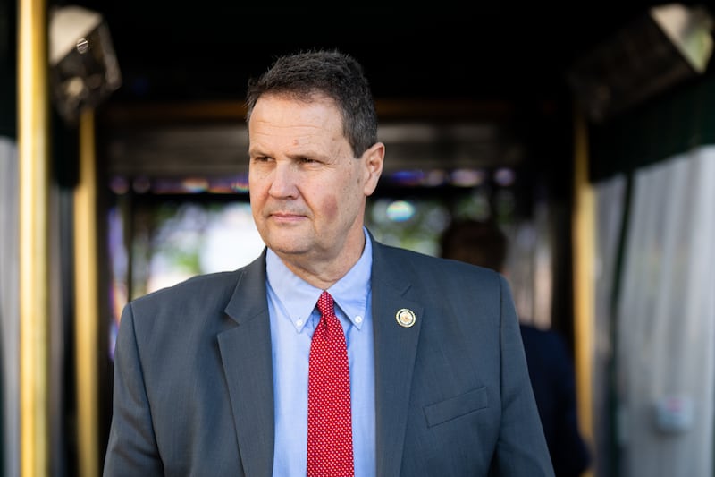 UNITED STATES - MAY 13: Rep. Jeff Crank, R-Colo., leaves the House Republican Conference caucus meeting at the Capitol Hill Club in Washington on Wednesday, May 13, 2026. (Bill Clark/CQ-Roll Call, Inc via Getty Images)