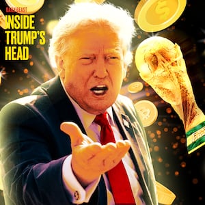 A photo illo illustration of Donald Trump for the Inside Trump's Head podcast.