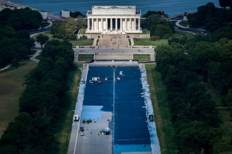 The Lincoln Memorial Reflecting Pool, seen on May 14. Trump has said the project will be completed by July 4th.