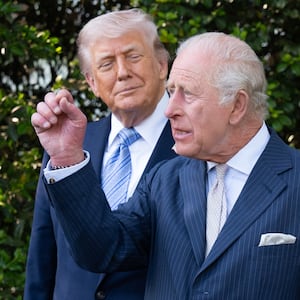 WASHINGTON, DC - APRIL 27: (NO UK SALES FOR 28 DAYS) U.S. President Donald Trump hosts King Charles III for afternoon tea at the White House on day one of their State Visit to the United States of America on April 27, 2026 in Washington, D.C. The visit will include stops at the nation's capital, New York City, and Virginia, arranged to celebrate the United States of America's 250th anniversary of its independence.  (Photo by Francis Dias/Pool - via Samir Hussein/WireImage)