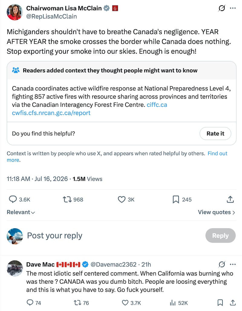 Rep. Lisa McCain was hit with a brutal community note and top reply under her post.