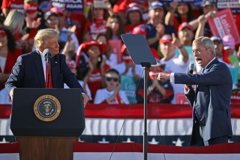 Nigel Farage praises U.S. President Donald Trump during a campaign rally