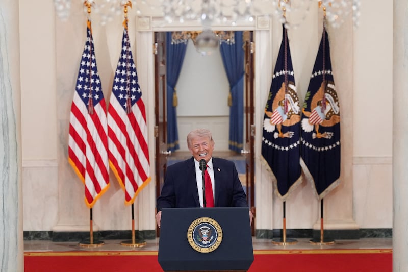 President Donald Trump delivers an address to the nation about the Iran war at the White House in Washington, D.C., U.S. April 1, 2026.