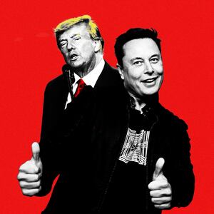 An illustration including Former US President Donald Trump and X CEO Elon Musk