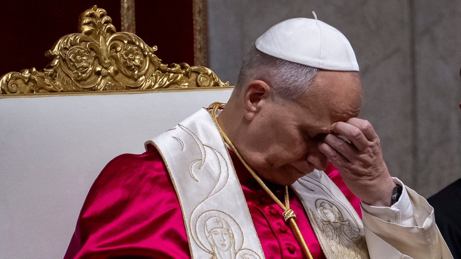 Pope Leo sitting down.