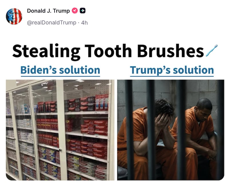 Donald Trump posts about Joe Biden on Truth Social.