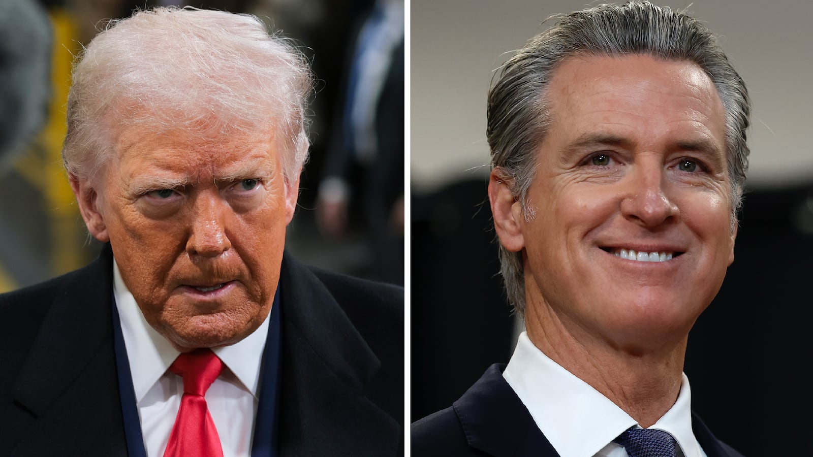 split screen of Donald Trump and Gavin Newsom.
