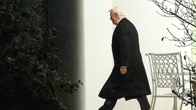 US President Donald Trump exits the Oval Office