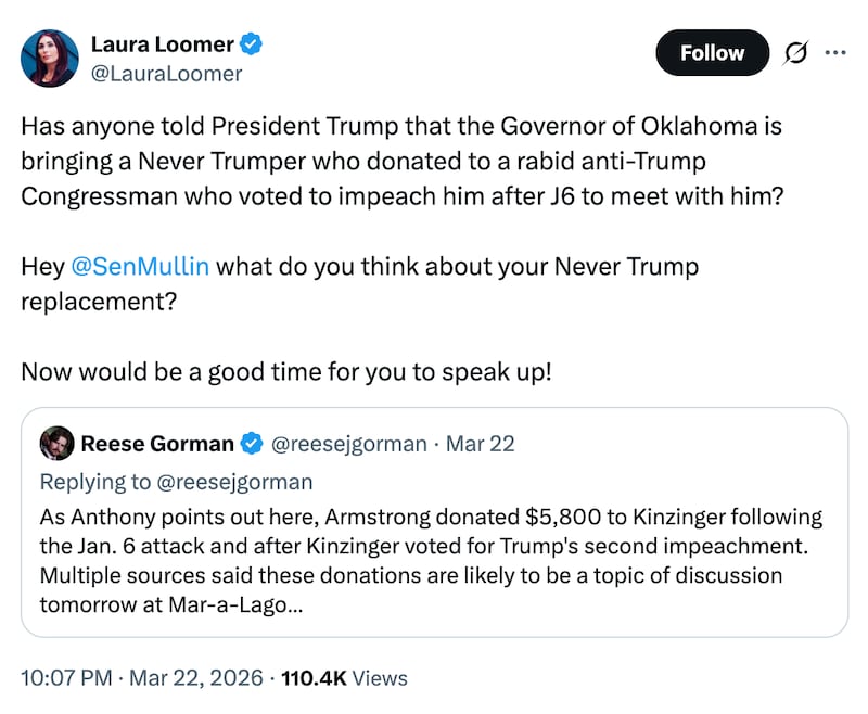 Laura Loomer's X.com post.