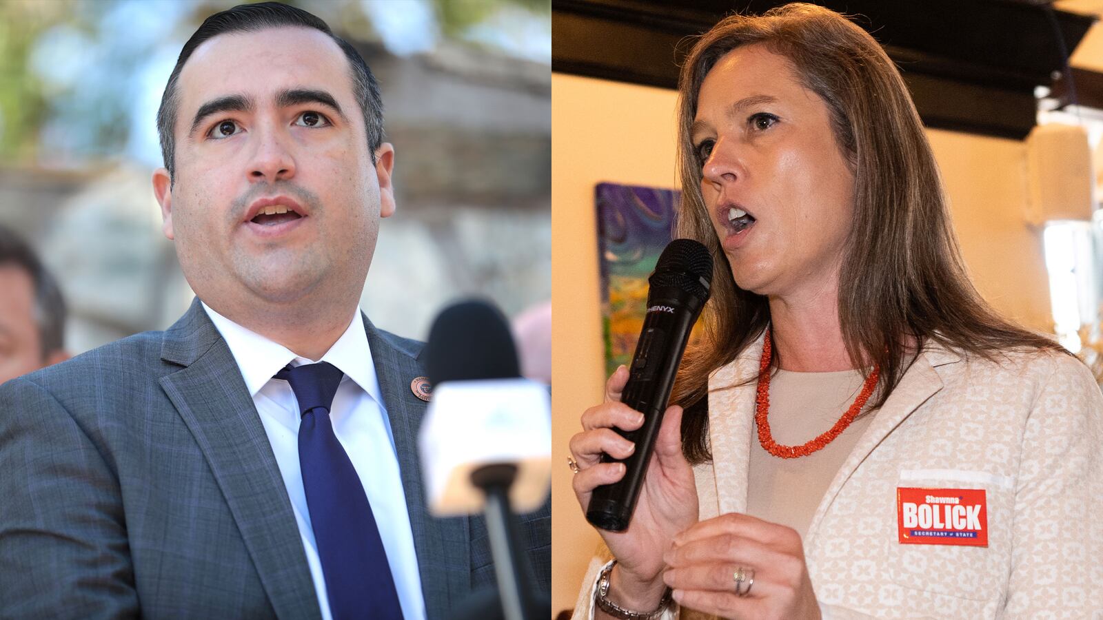 A diptych of T.J. Shope and Shawna Bolick