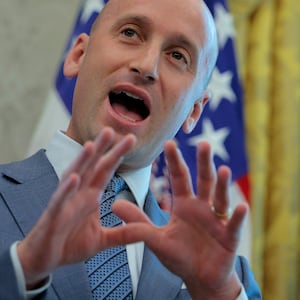 WASHINGTON, DC - AUGUST 25: White House Deputy Chief of Staff Stephen Miller talks to reporters during an Oval Office availability with U.S. President Donald Trump on August 25, 2025 in Washington, DC. Furthering his federal takeover of the capital city’s law enforcement, Trump signed executive orders ending cashless bail in the District of Columbia, mandating prosecution for people who desecrate the American flag -- including by burning it -- and other orders. (Photo by Chip Somodevilla/Getty Images)