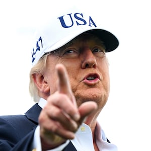 DOONBEG, IRELAND - SEPTEMBER 13: U.S. President Donald Trump is pictured at his Trump International Golf Club on the final day's play at the Amgen Irish Open on September 13, 2026 in Doonbeg, Ireland. U.S. President Donald Trump is making a two-day visit to Ireland this weekend. Today his trip focuses on attending the Amgen Irish Open golf tournament, which is being hosted at his Doonbeg golf resort. (Photo by Charles McQuillan/Getty Images)