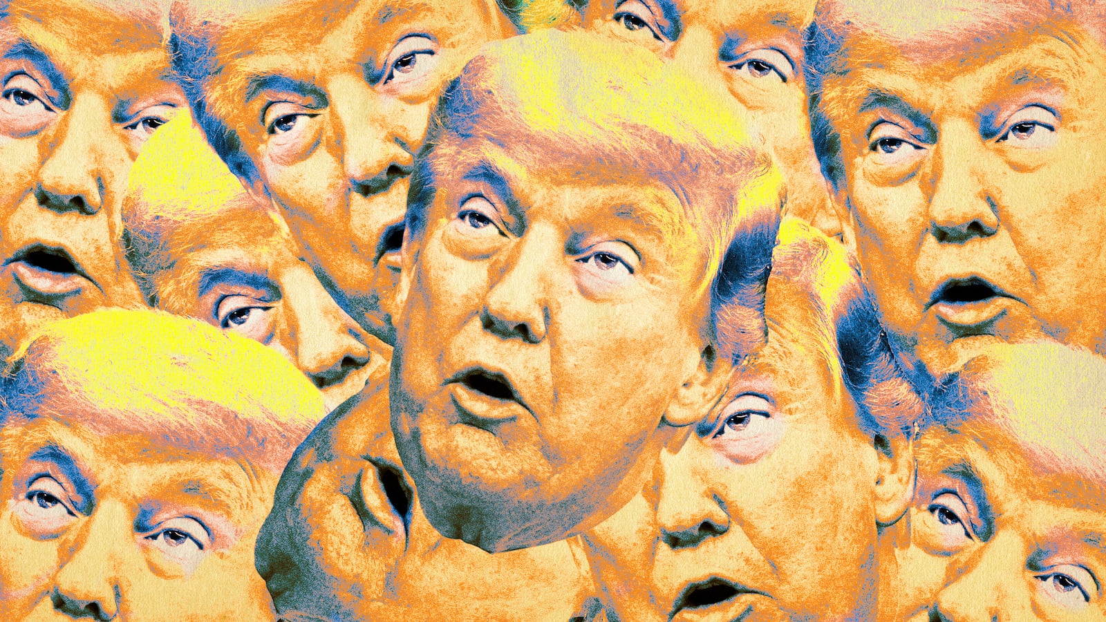 A photo illo illustration of Donald Trump and his face.