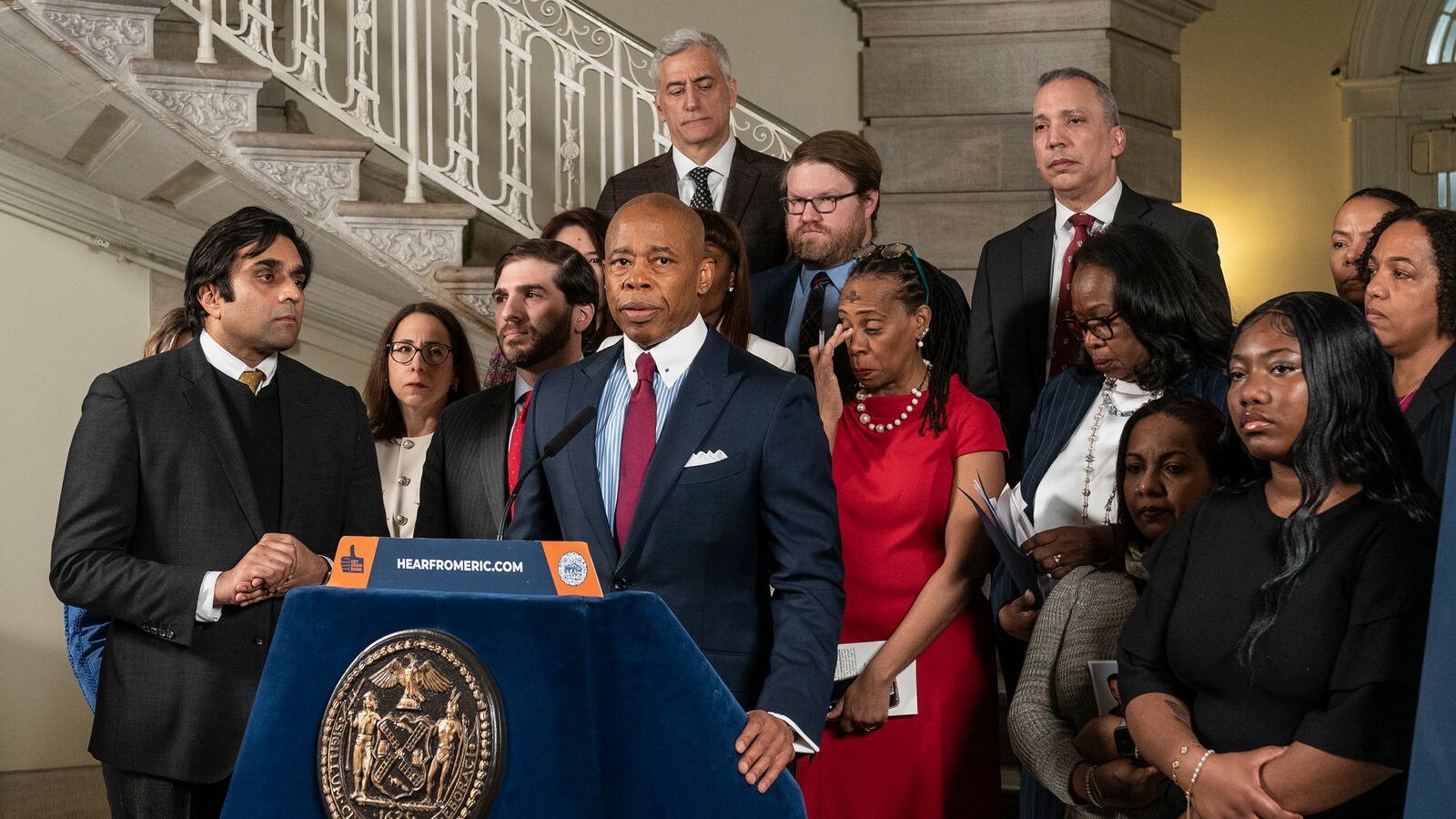 Mayor Eric Adams makes announcement on lawsuit against social media companies at City Hall. Adams' administration filed a lawsuit against the companies that own five major social media platforms: TikTok, Instagram, Facebook, Snapchat and YouTube.