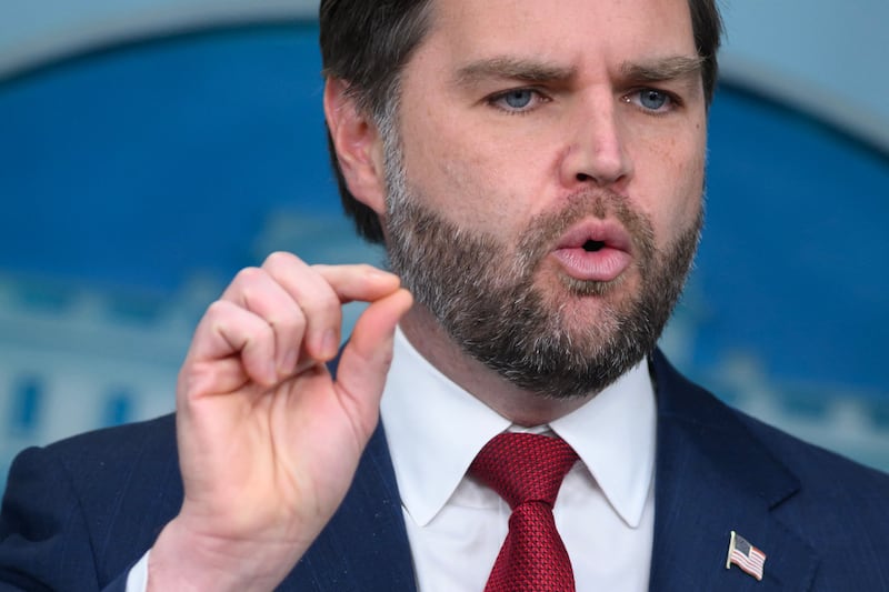 US Vice President JD Vance speaks during a press briefing in the Brady Briefing Room at the White House