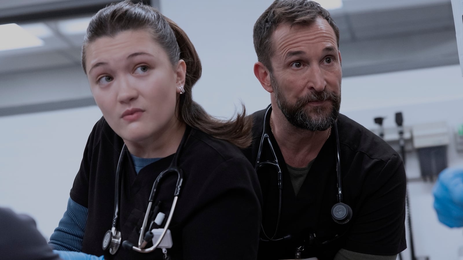 Isa Briones, Noah Wyle in The Pitt
