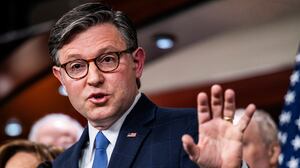 WASHINGTON, DC - NOVEMBER 18: Speaker of the House Mike Johnson (R-LA) speaks during a press conference on Capitol Hill on November 18, 2025 in Washington, DC. Johnson addressed the "Epstein Files" ahead of a House vote on legislation that instructs the U.S. Department of Justice to release all files related to the late accused sex trafficker Jeffrey Epstein. (Photo by Roberto Schmidt/Getty Images)