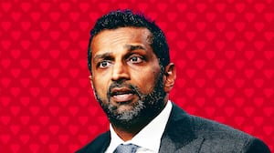 Kash Patel with heart background