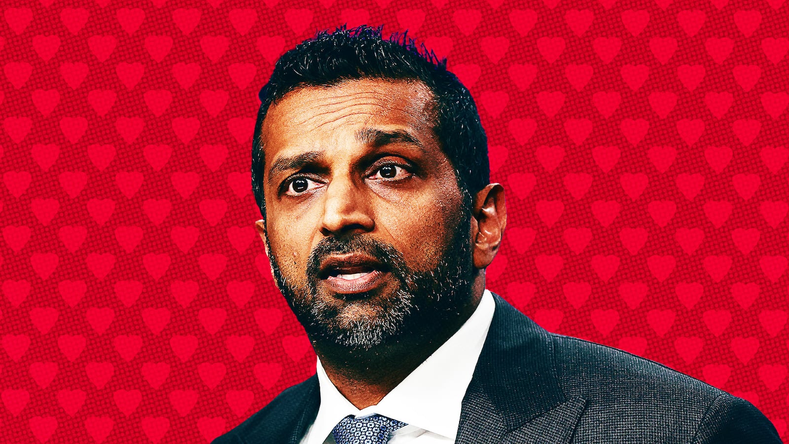 Kash Patel with heart background
