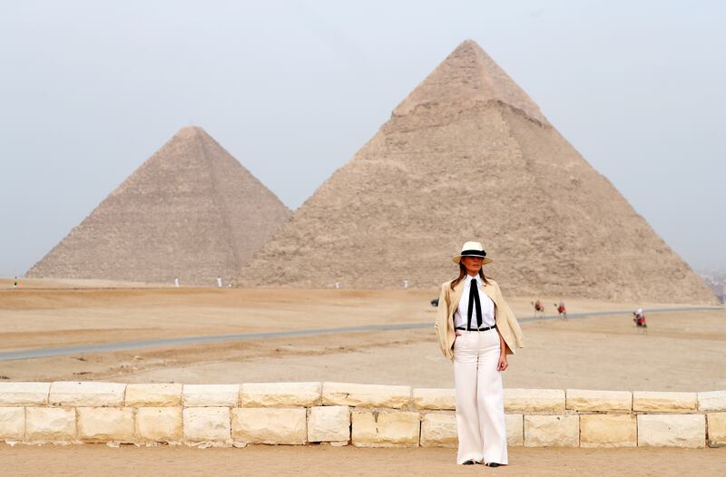 Melania Trump in front of the Giza pyramids