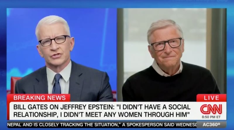 Bill Gates appears on CNN talking about Jeffrey Epstein with Anderson Cooper.