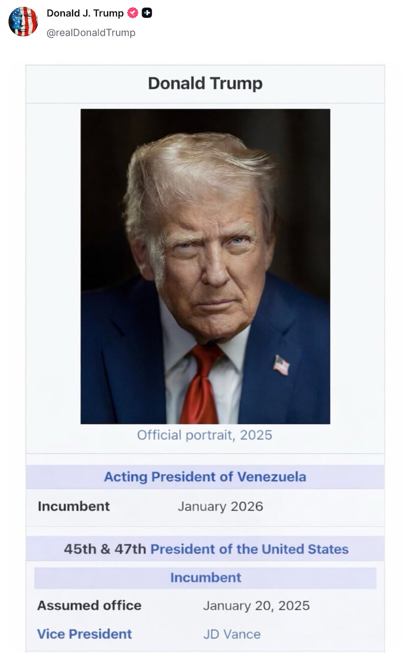 Donald Trump's fake Wikipedia profile.