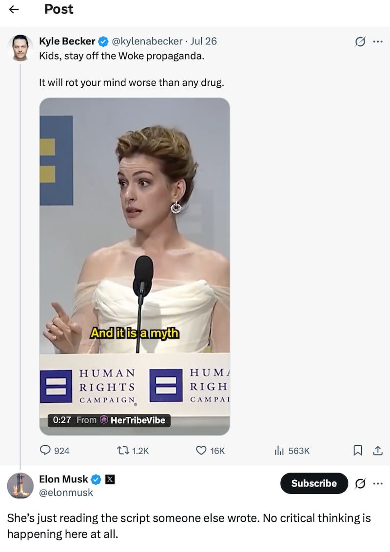 Kyle Becker comments, Elon Musk weighs in.