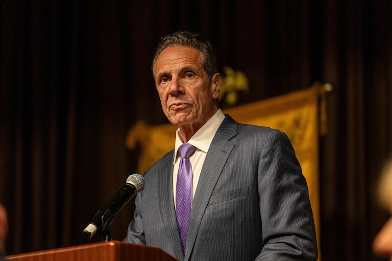 NEW YORK, NEW YORK - JUNE 22: Former New York Governor Andrew Cuomo addresses the International Brotherhood of Electrical Workers on June 22, 2025 in New York City. The public appearance comes as early voting for the Democratic primary comes to a close. (Photo by Alex Kent/Getty Images)