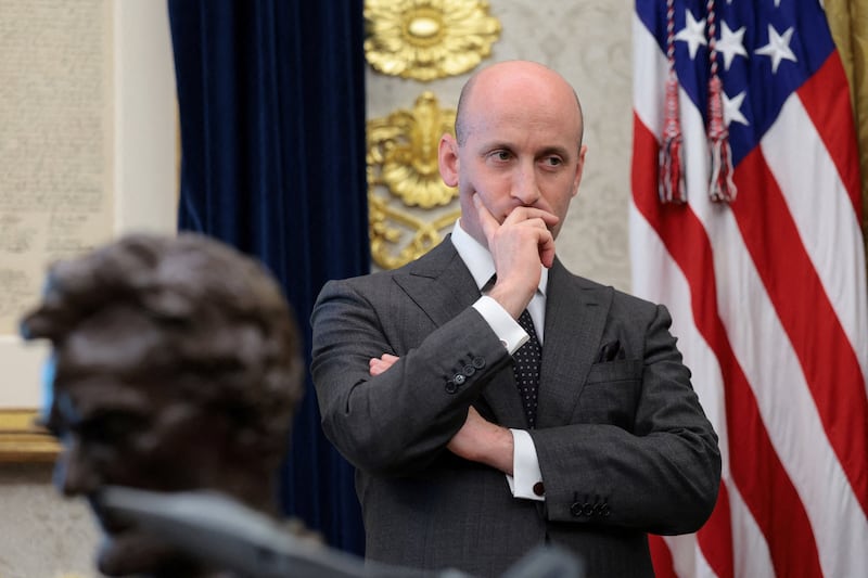 White House Deputy Chief of Staff Stephen Miller, during a U.S. President Donald Trump's event to sign an executive order regarding vaccine flexibility, in the Oval Office at the White House on August 10, 2026.