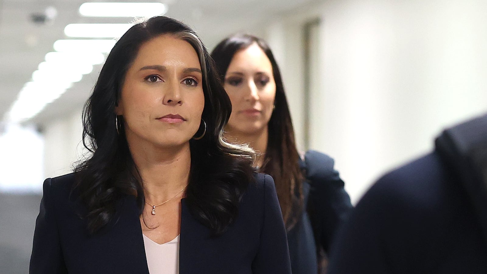 WASHINGTON, DC - DECEMBER 18: U.S. President-elect Donald Trump's nominee to be Director of National Intelligence, former U.S. Rep. Tulsi Gabbard from Hawaii, leaves a meeting with Sen. John Cornyn (R-TX) at the Hart Senate Office Building on December 18, 2024 on Capitol Hill in Washington, DC. Nominees for Trump's upcoming administration are continuing to visit Capitol Hill this week, meeting with Senators to discuss their potential appointments. (Photo by Kevin Dietsch/Getty Images)