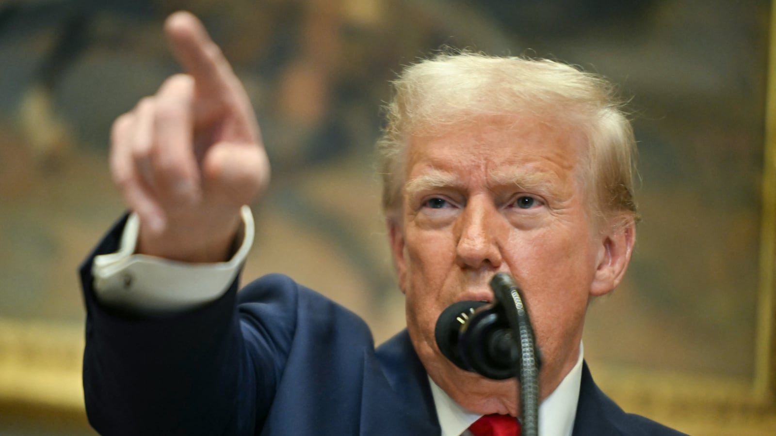 U.S. President Donald Trump speaks in the Roosevelt Room at the White House.