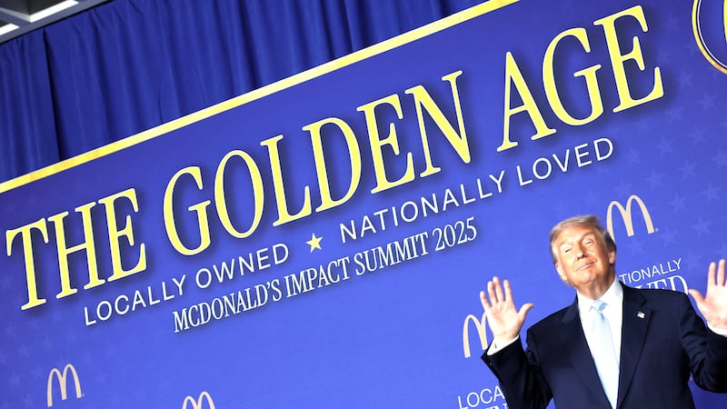 President Donald Trump arrives to deliver remarks at the McDonald’s Impact Summit