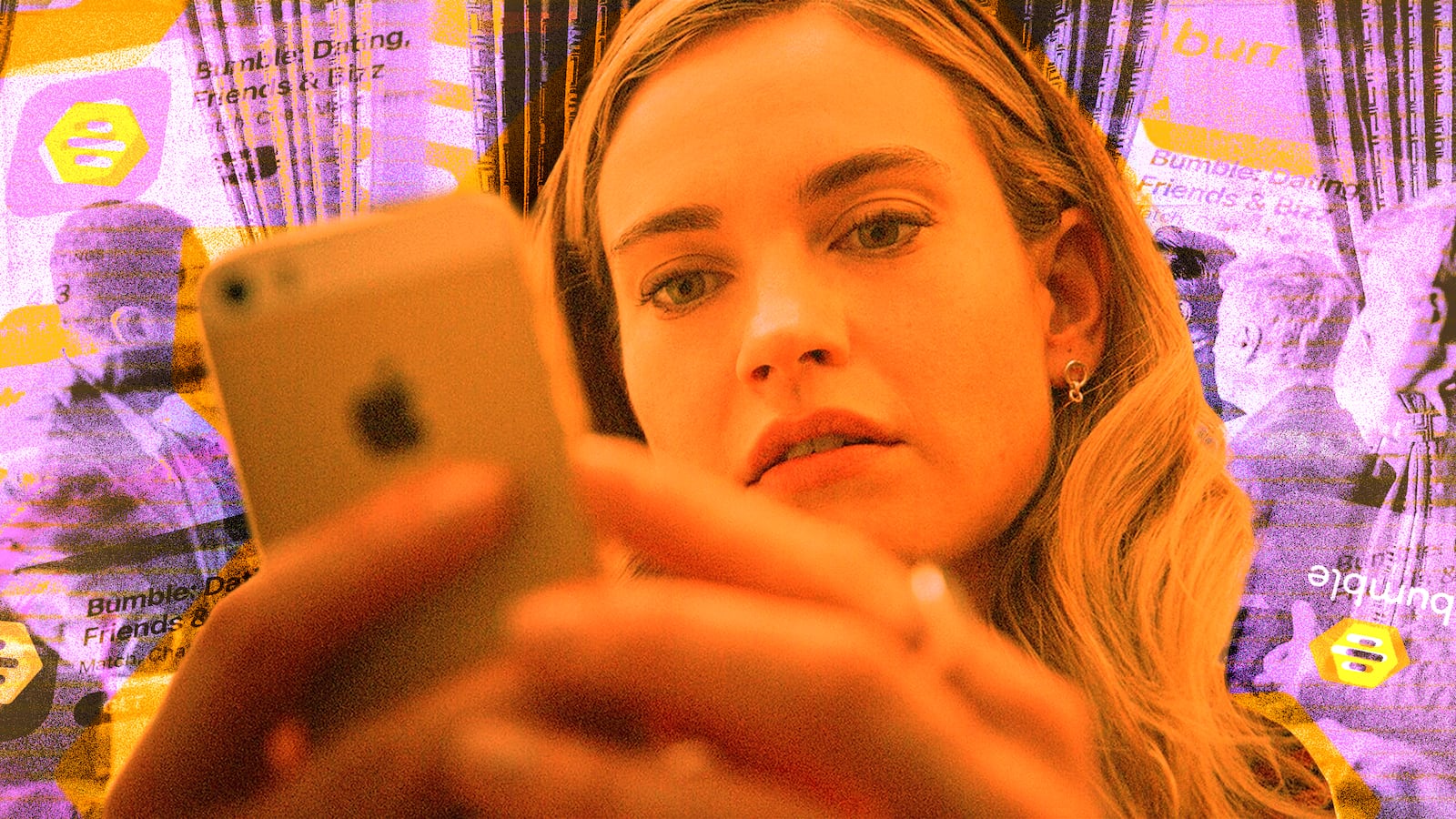 A photo illustration of Lily James in Swiped.
