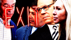 Marjorie Taylor Green, Sam Graves, Don Bacon, Jodey Arrington and an exit sign