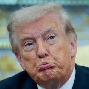 U.S. President Donald Trump reacts during a meeting with Irish Taoiseach (Prime Minister) Micheal Martin at the White House in Washington, D.C., U.S., March 17, 2026. REUTERS/Evan Vucci