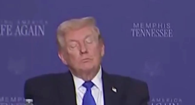 Trump struggles to stay awake during a safety taskforce meeting in Memphis.