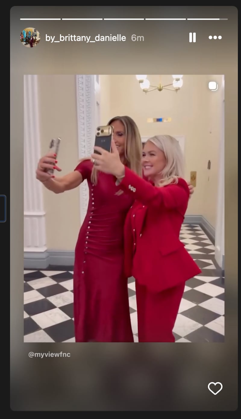 Leavitt taking selfies with Trump's daughter-in-law and Fox News host Lara Trump.
